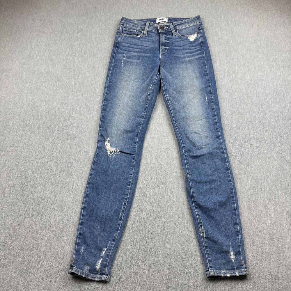 Paige Jeans Womens 25x29 Blue Hoxton Distressed Ultra Skinny Pants Slim Classic